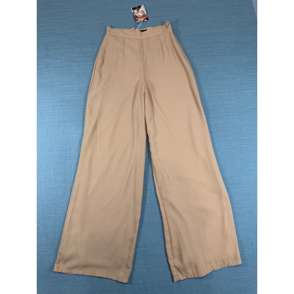 Naked Wardrobe Tan Beige High Waisted Wide Leg Flowy Dress Pants Trousers Sm NWT